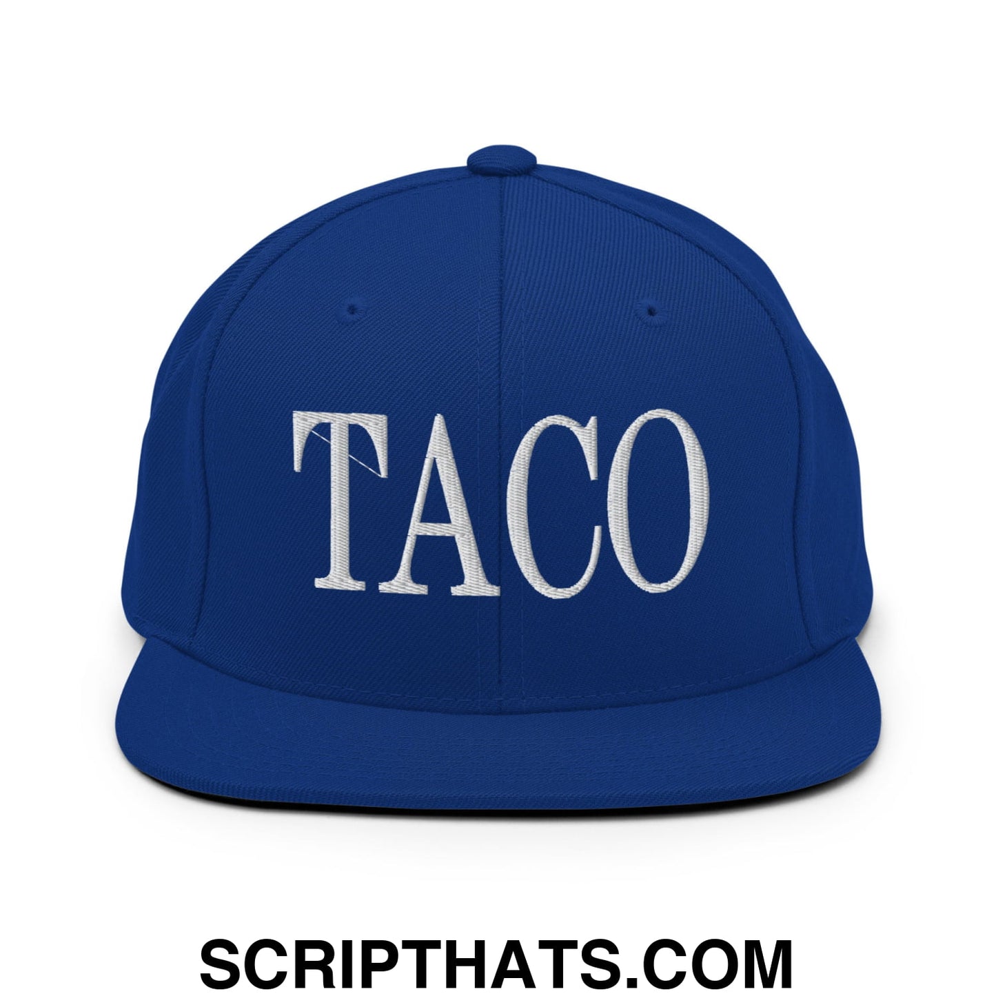 Taco Embroidered Flat Bill Brim Snapback Hat Royal Blue