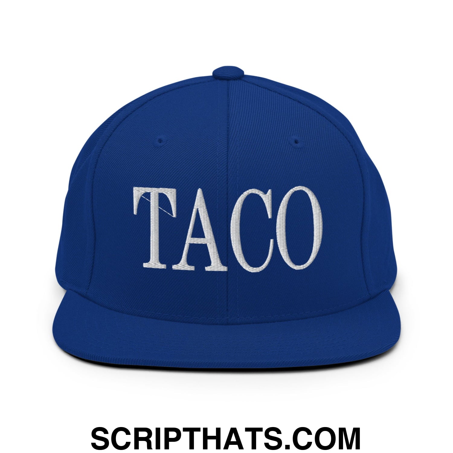 Taco Embroidered Flat Bill Brim Snapback Hat Royal Blue