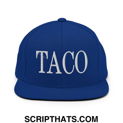 Taco Embroidered Flat Bill Brim Snapback Hat Royal Blue