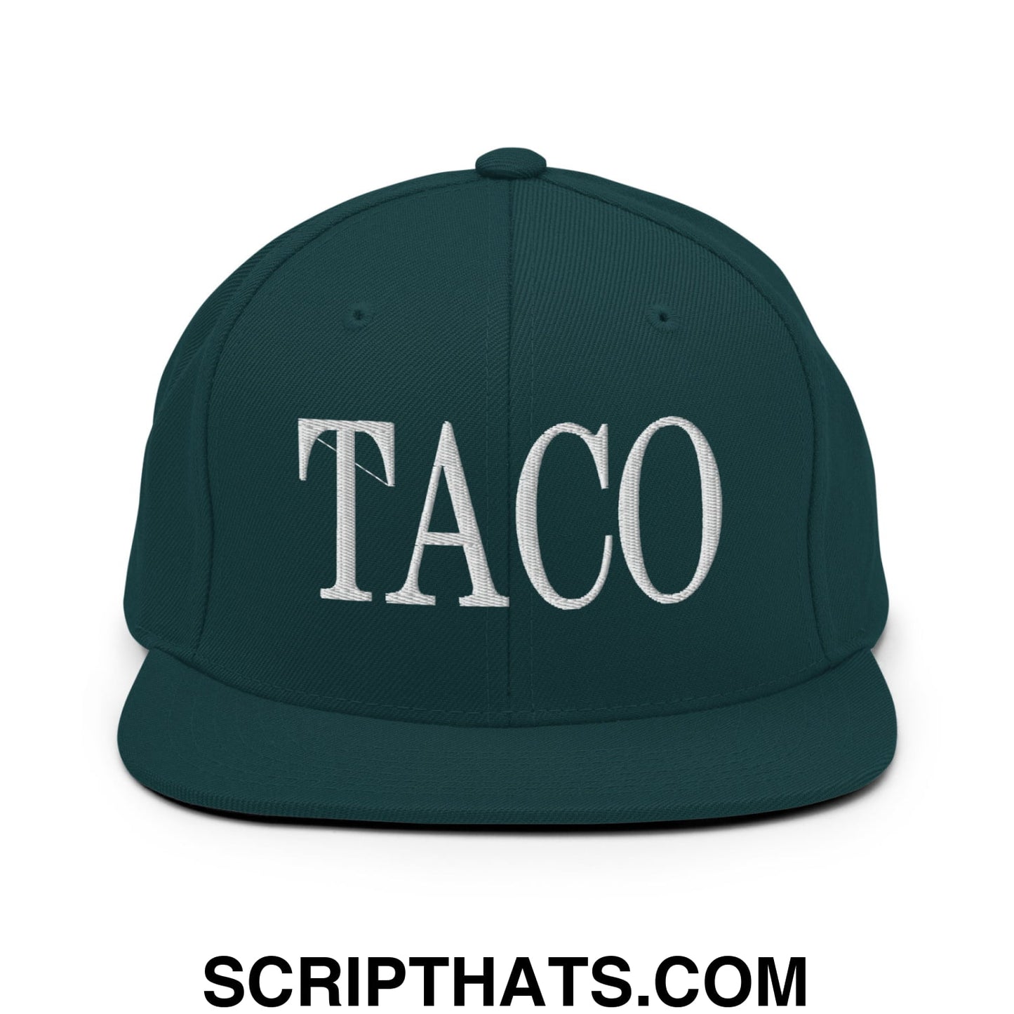 Taco Embroidered Flat Bill Brim Snapback Hat Spruce