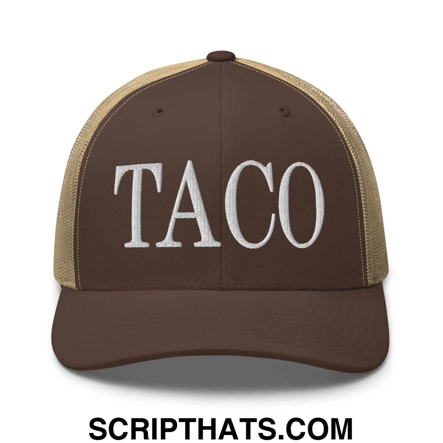 Taco Embroidered Mesh Trucker Hat Brown Khaki