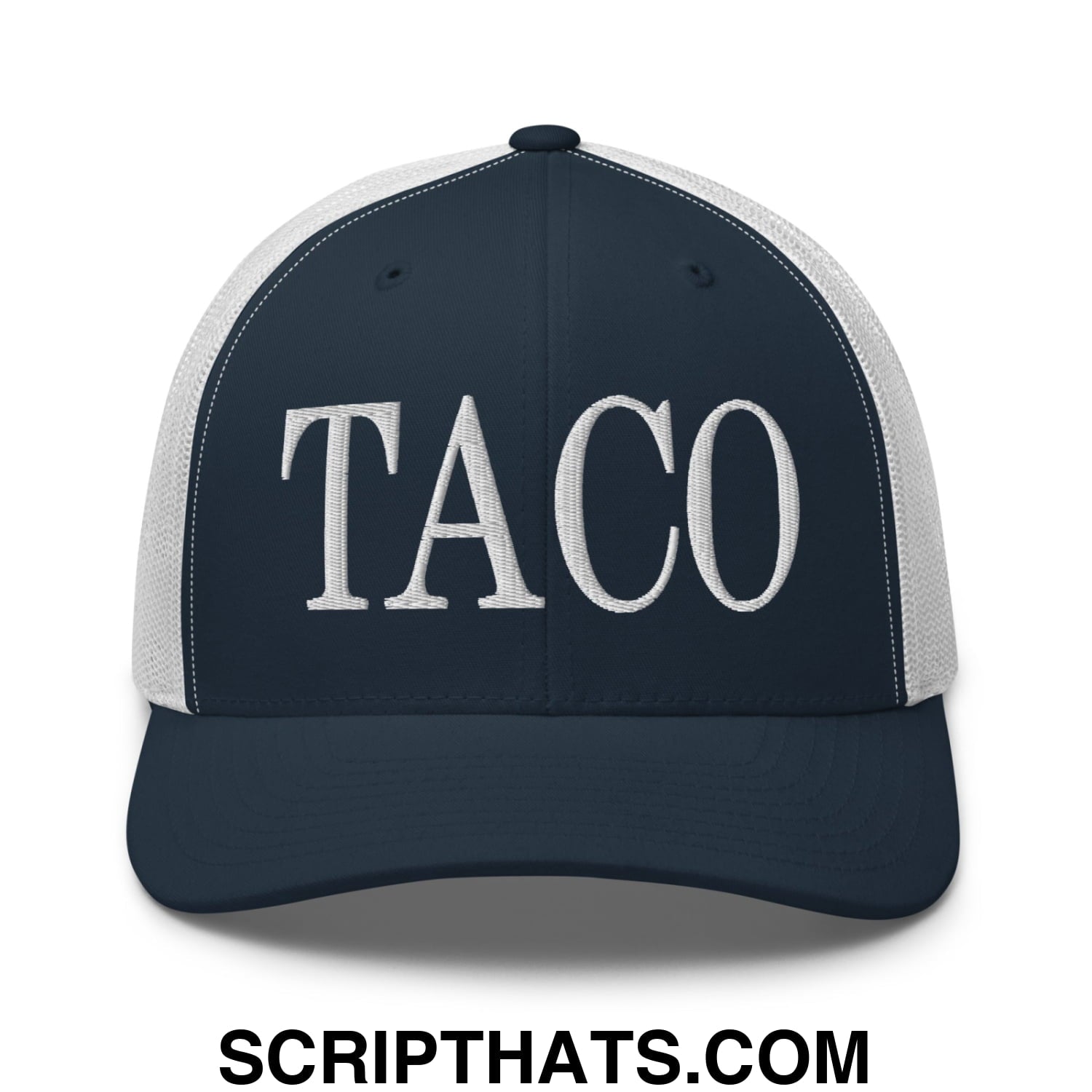Taco Embroidered Mesh Trucker Hat Navy White