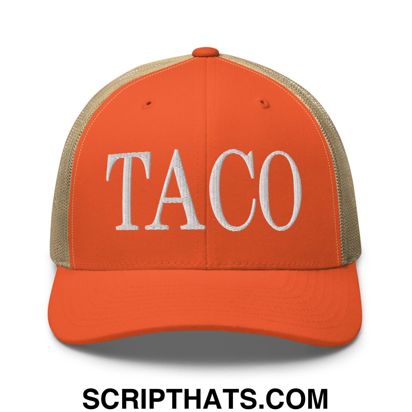 Taco Embroidered Mesh Trucker Hat Rustic Orange Khaki