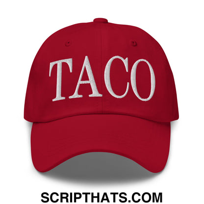 Taco Embroidered Unstructured Dad Hat Cranberry