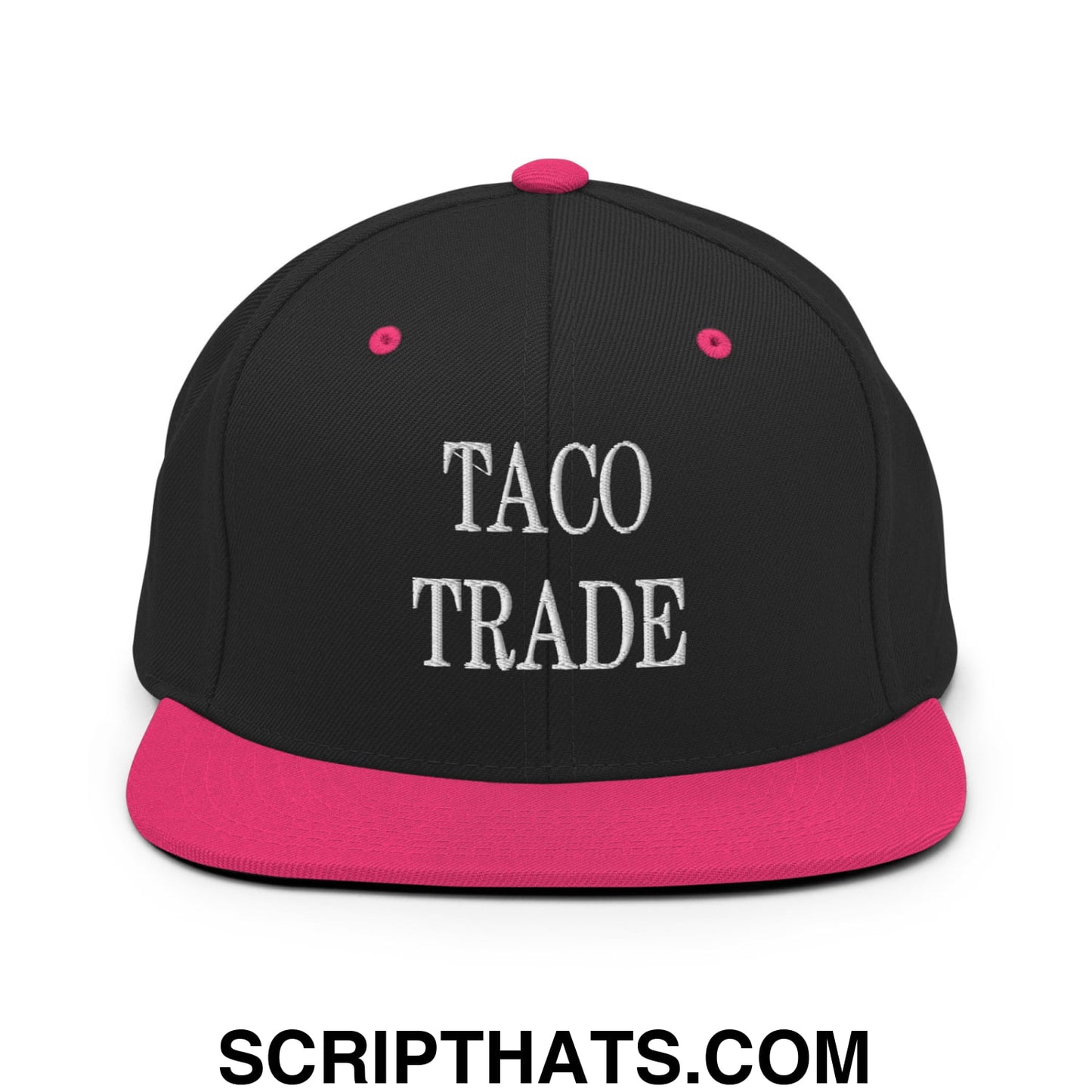 Taco Trade Embroidered Flat Bill Brim Snapback Hat Black Neon Pink