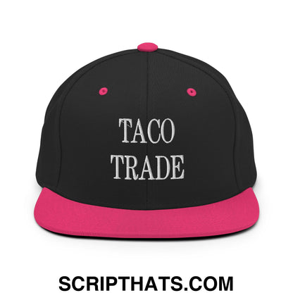 Taco Trade Embroidered Flat Bill Brim Snapback Hat Black Neon Pink