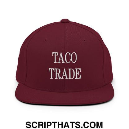 Taco Trade Embroidered Flat Bill Brim Snapback Hat Maroon