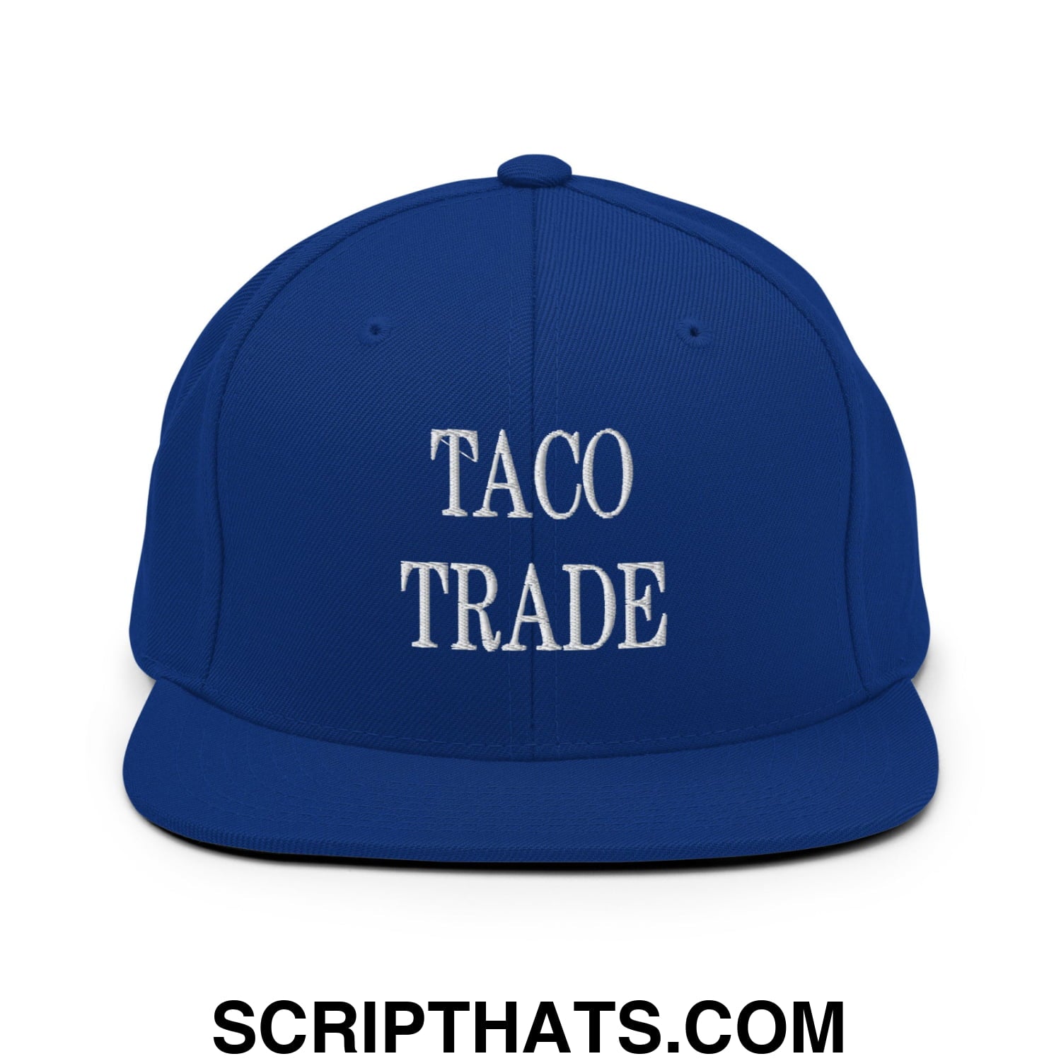 Taco Trade Embroidered Flat Bill Brim Snapback Hat Royal Blue