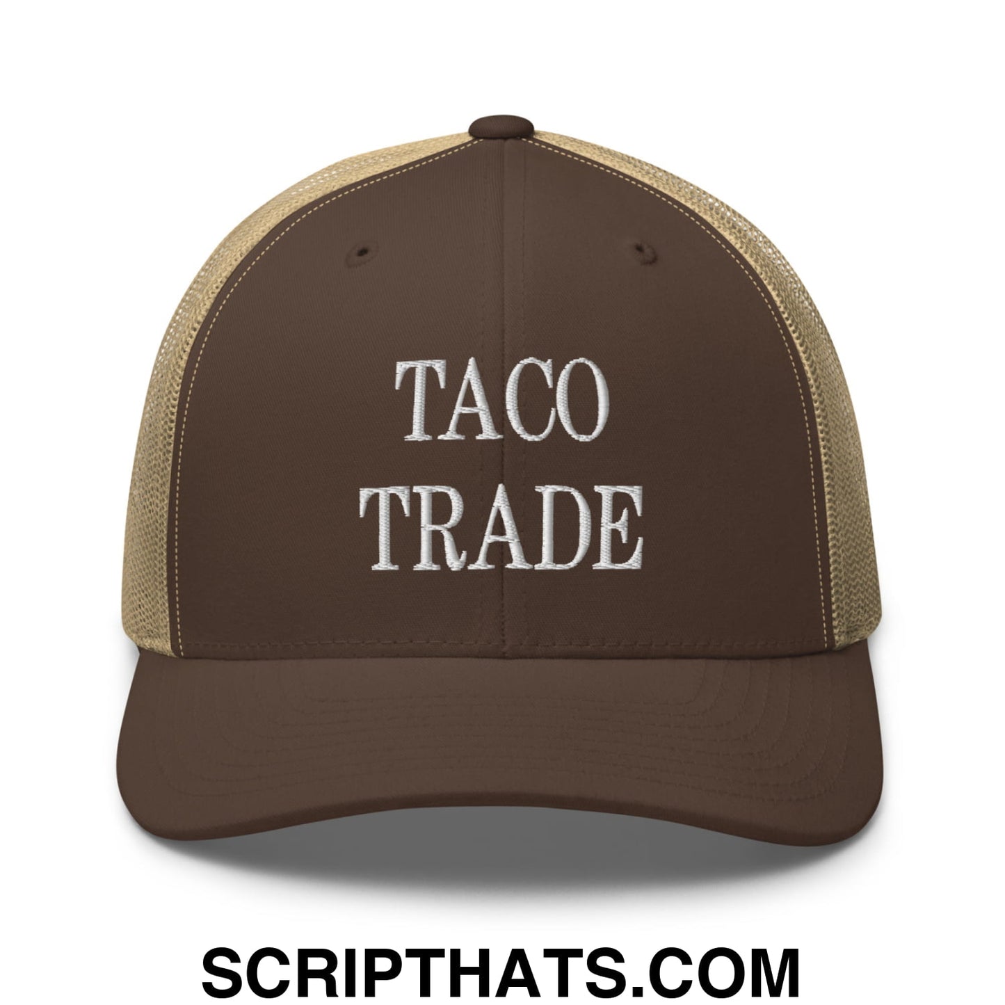 Taco Trade Embroidered Mesh Trucker Hat Brown Khaki