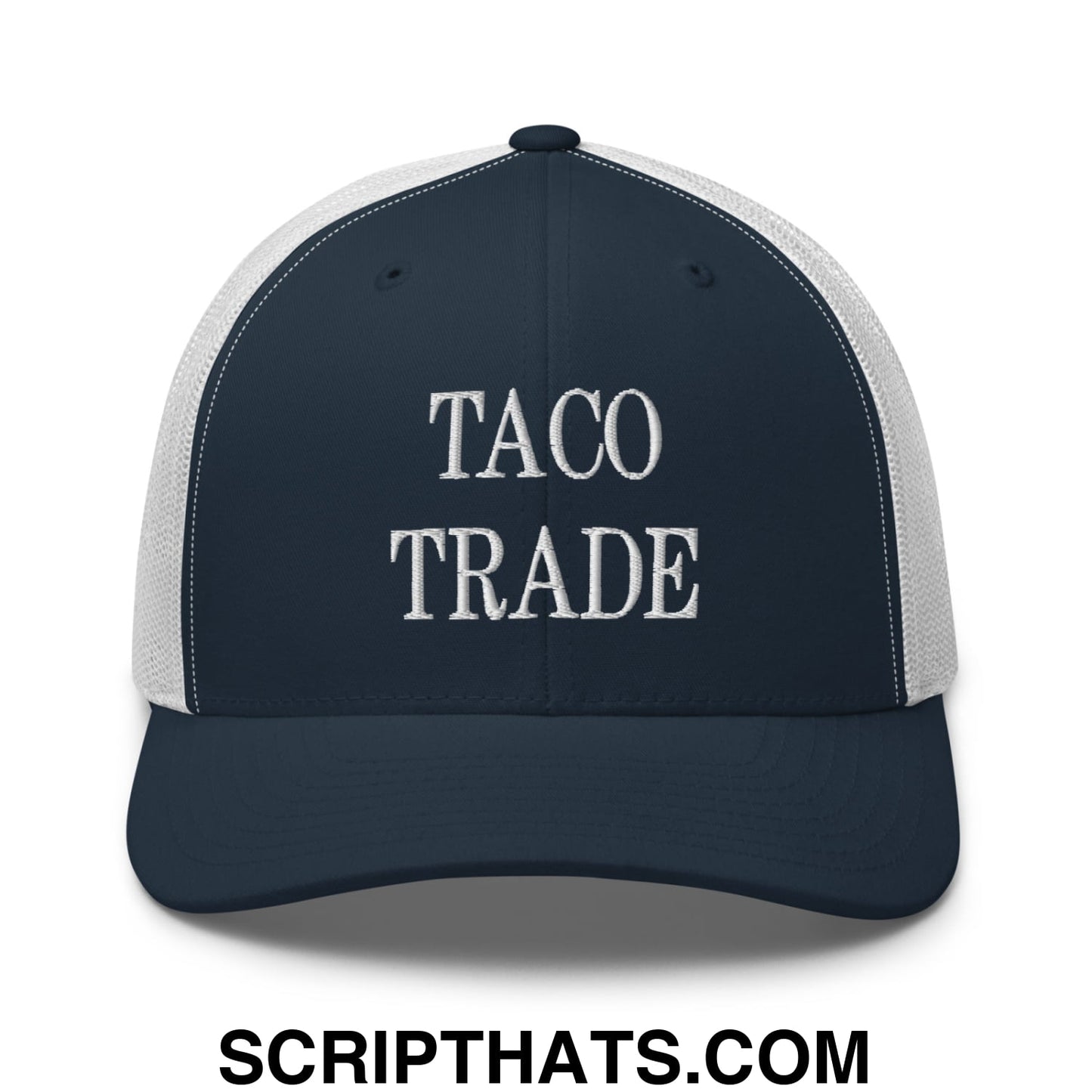 Taco Trade Embroidered Mesh Trucker Hat Navy White