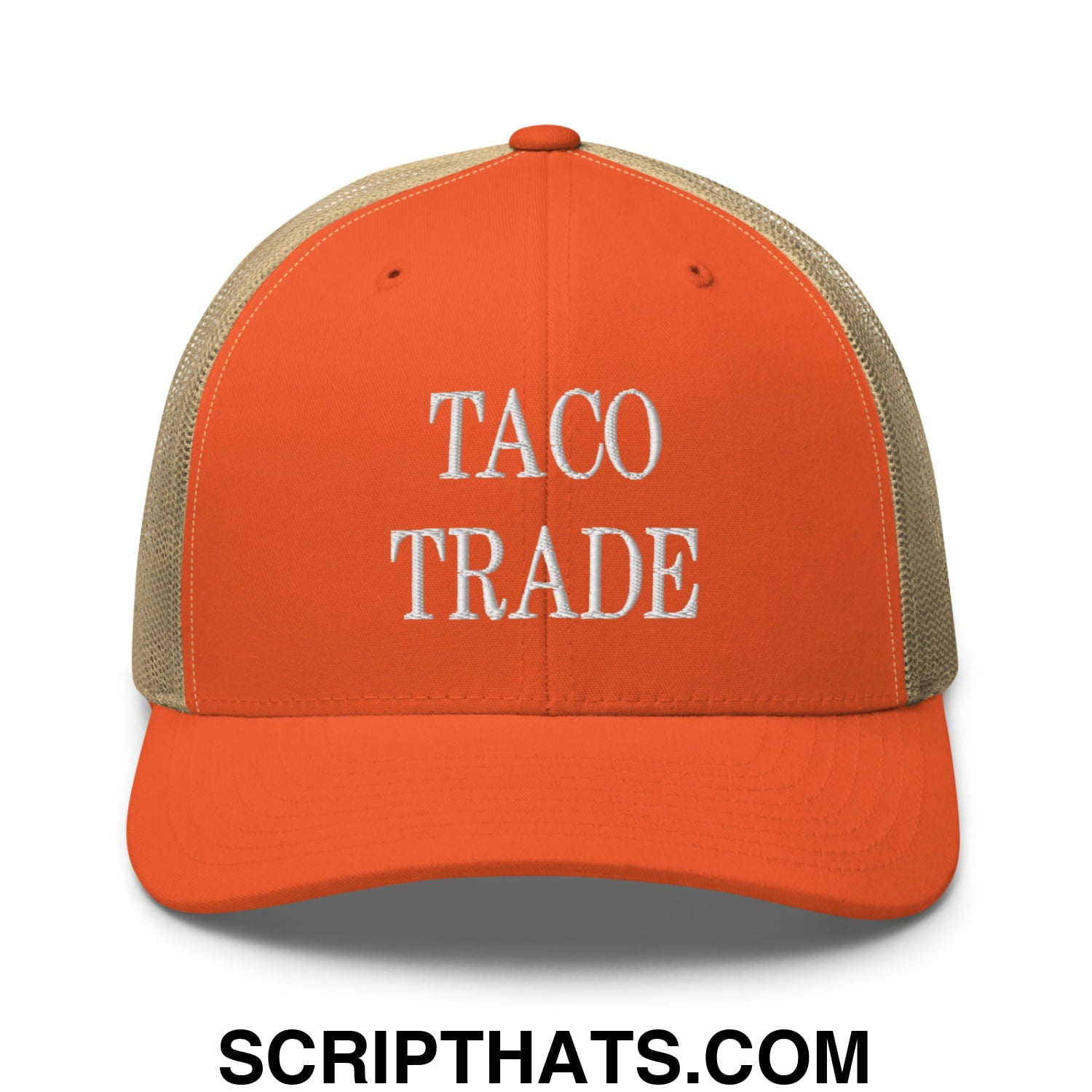 Taco Trade Embroidered Mesh Trucker Hat Rustic Orange Khaki