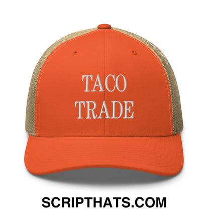 Taco Trade Embroidered Mesh Trucker Hat Rustic Orange Khaki