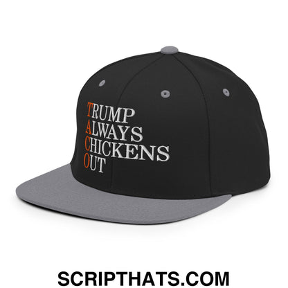 TACO Trump Always Chickens Out Embroidered Flat Bill Brim Snapback Hat Black Silver