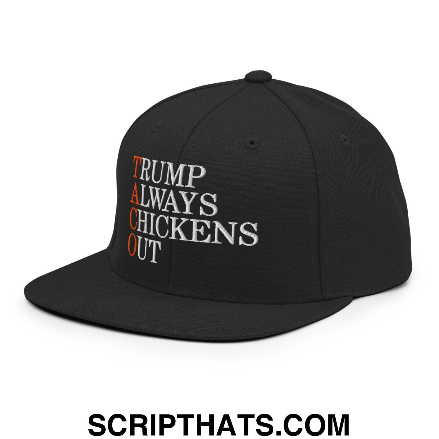 TACO Trump Always Chickens Out Embroidered Flat Bill Brim Snapback Hat Black