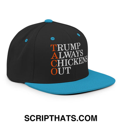 TACO Trump Always Chickens Out Embroidered Flat Bill Brim Snapback Hat Black Teal