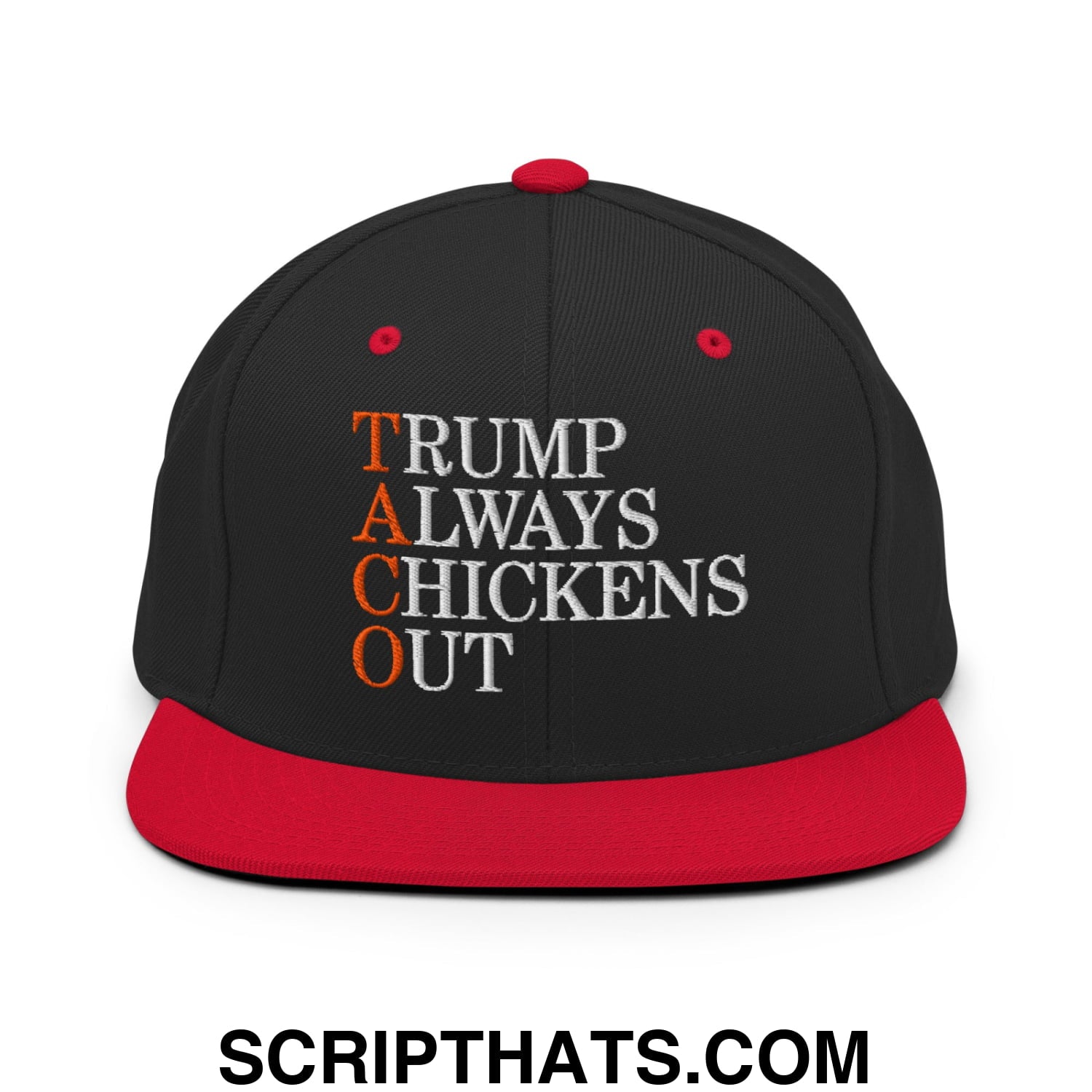 TACO Trump Always Chickens Out Embroidered Flat Bill Brim Snapback Hat Black Red