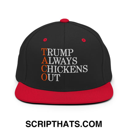 TACO Trump Always Chickens Out Embroidered Flat Bill Brim Snapback Hat Black Red