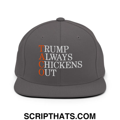 TACO Trump Always Chickens Out Embroidered Flat Bill Brim Snapback Hat Dark Grey