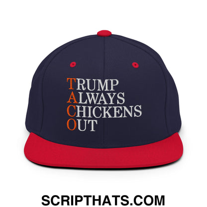 TACO Trump Always Chickens Out Embroidered Flat Bill Brim Snapback Hat Navy Red