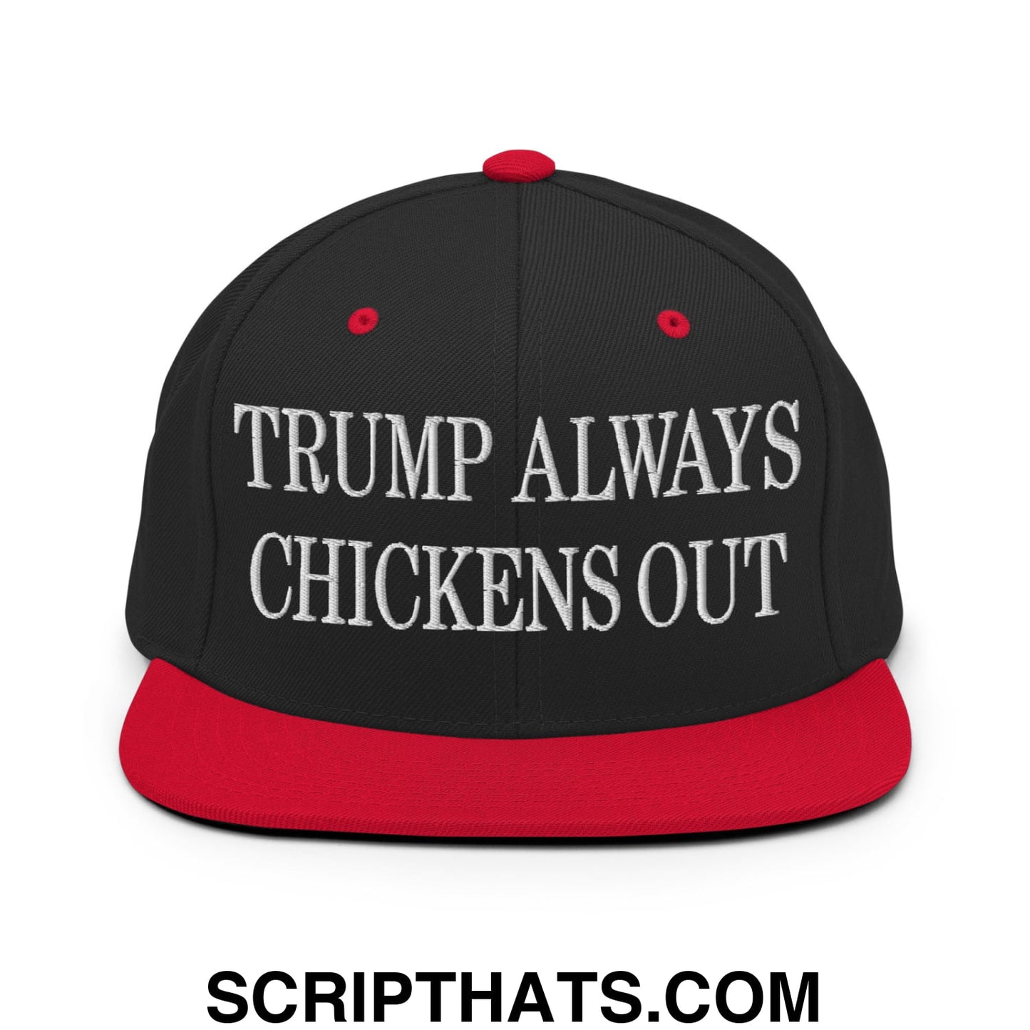TACO Trump Always Chickens Out MAGA Parody Embroidered Flat Bill Brim Snapback Hat Black Red