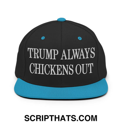 TACO Trump Always Chickens Out MAGA Parody Embroidered Flat Bill Brim Snapback Hat Black Teal