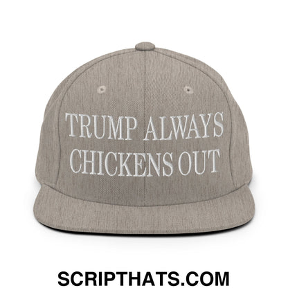 TACO Trump Always Chickens Out MAGA Parody Embroidered Flat Bill Brim Snapback Hat Heather Grey