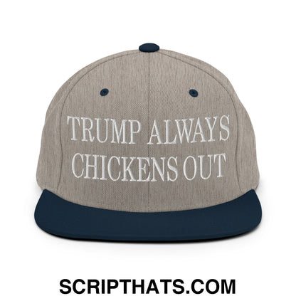 TACO Trump Always Chickens Out MAGA Parody Embroidered Flat Bill Brim Snapback Hat Heather Grey Navy