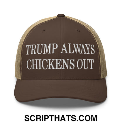 TACO Trump Always Chickens Out MAGA Parody Embroidered Mesh Trucker Hat Brown Khaki