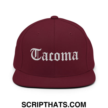 Tacoma Old English Embroidered Flat Bill Brim Snapback Hat Maroon