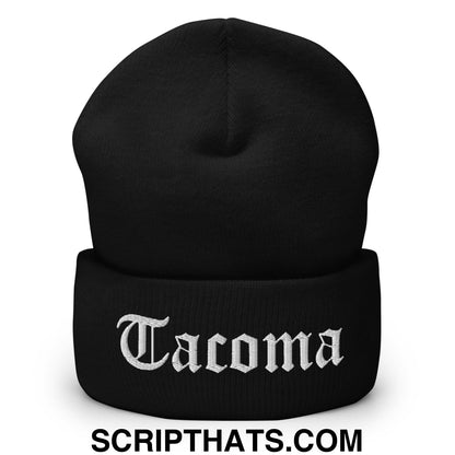 Tacoma Old English Embroidered Knit Cuffed Beanie Black