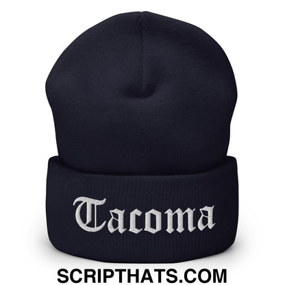 Tacoma Old English Embroidered Knit Cuffed Beanie Navy