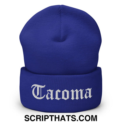 Tacoma Old English Embroidered Knit Cuffed Beanie Royal