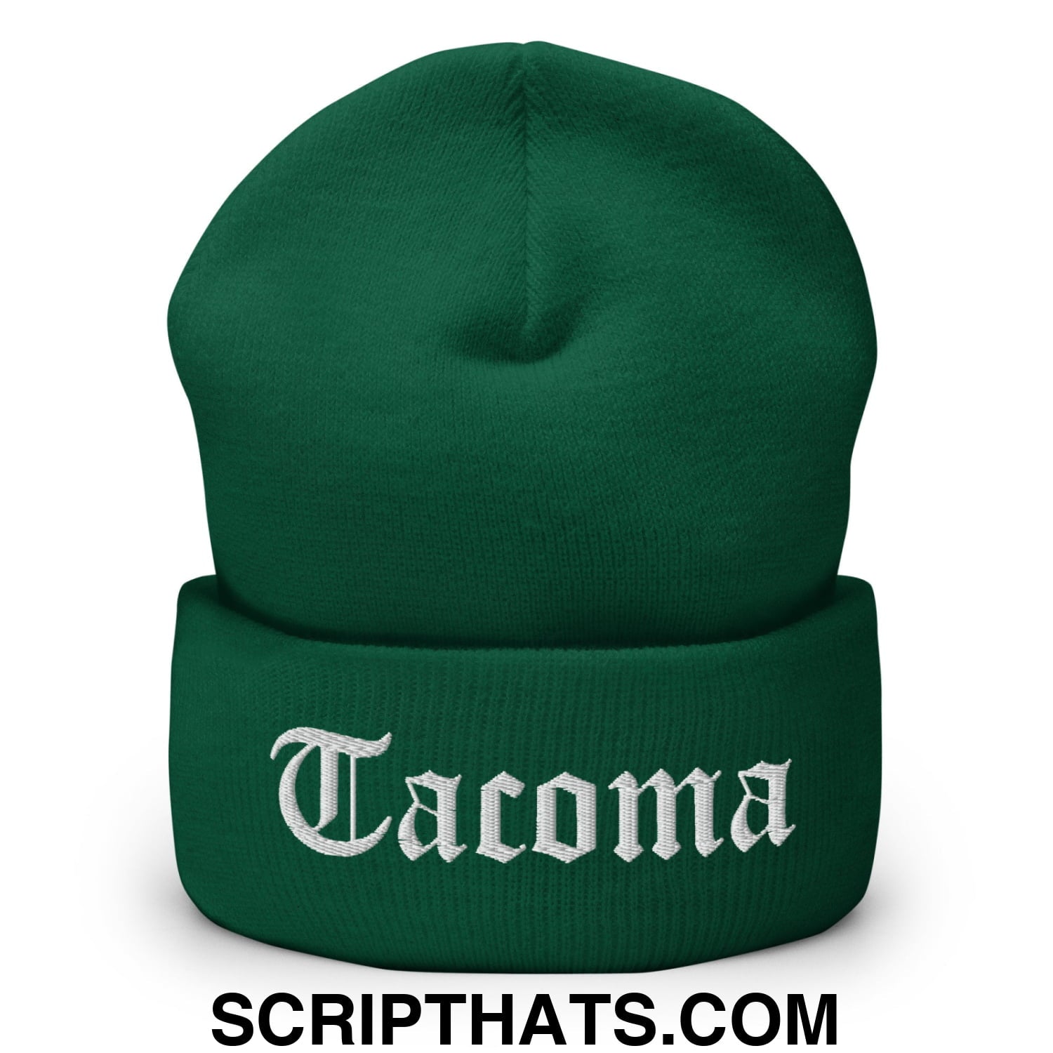 Tacoma Old English Embroidered Knit Cuffed Beanie Spruce