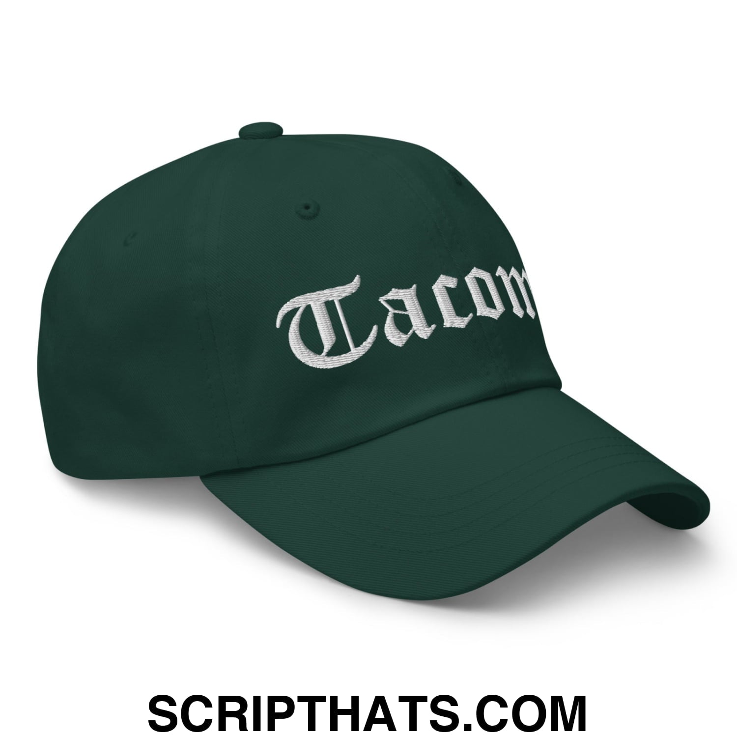 Tacoma Old English Embroidered Unstructured Dad Hat Spruce