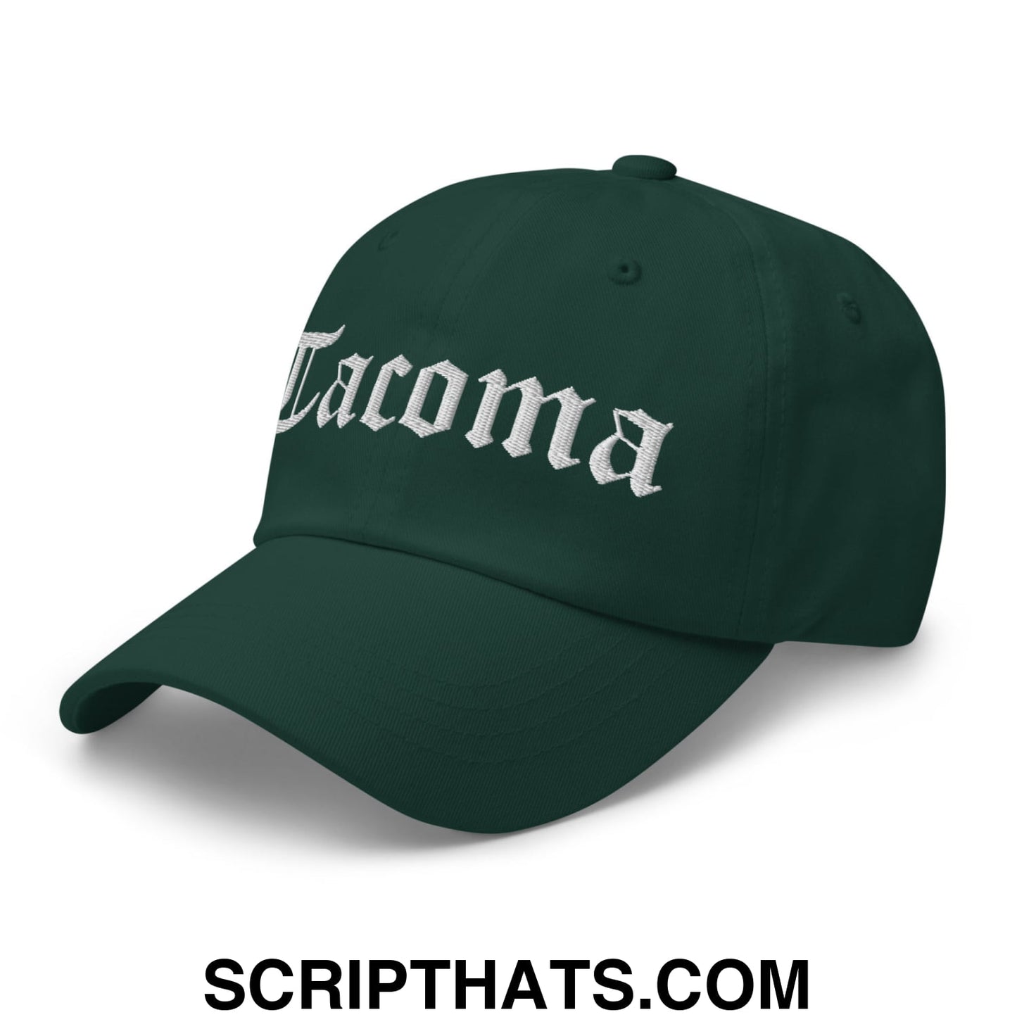 Tacoma Old English Embroidered Unstructured Dad Hat Spruce