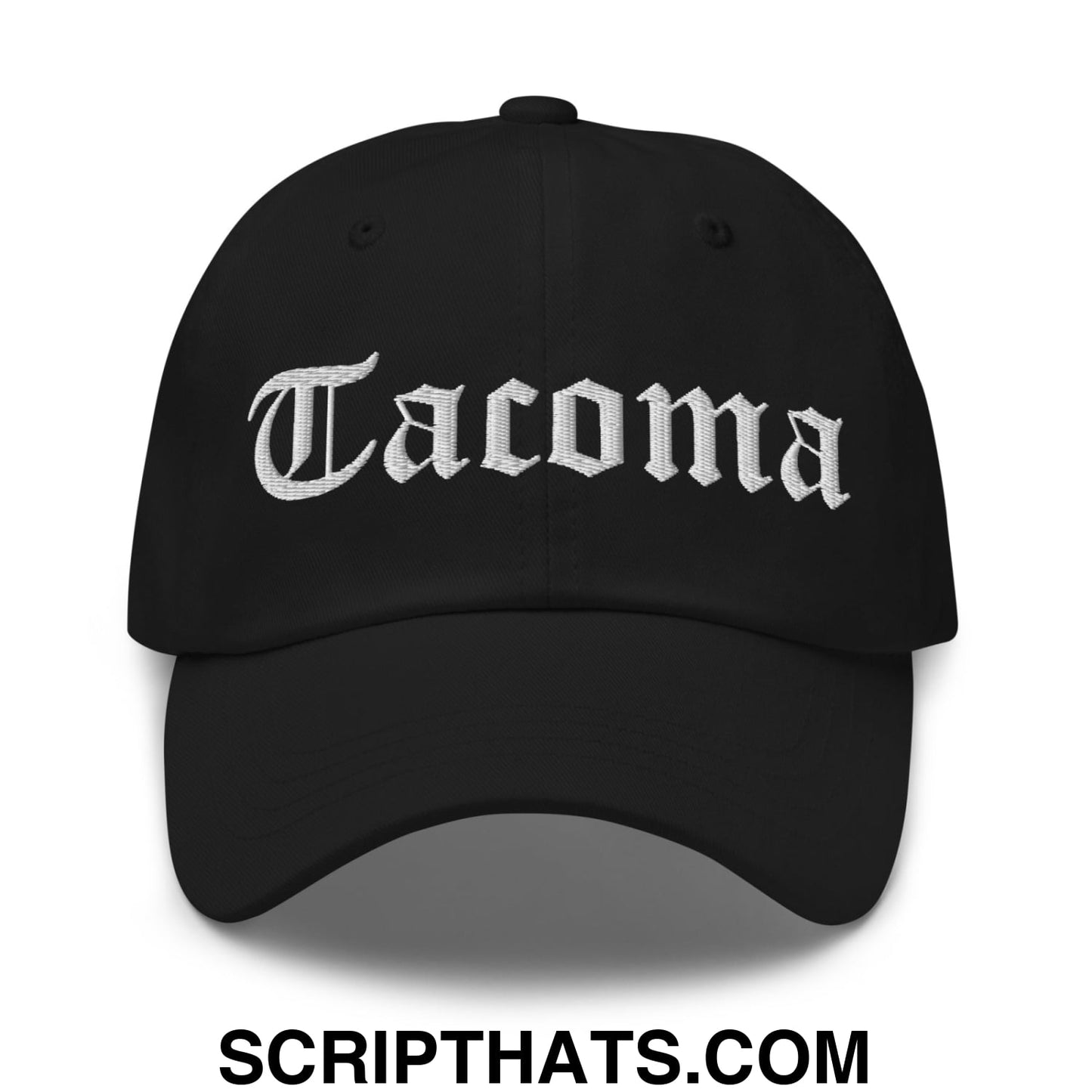 Tacoma Old English Embroidered Unstructured Dad Hat Black