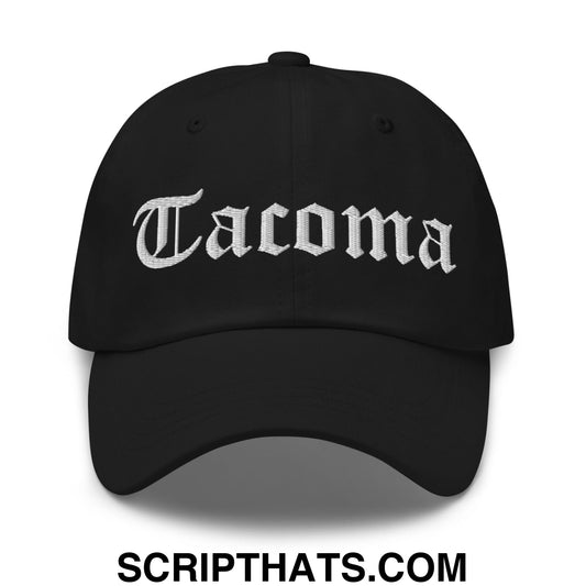 Tacoma Old English Embroidered Unstructured Dad Hat Black