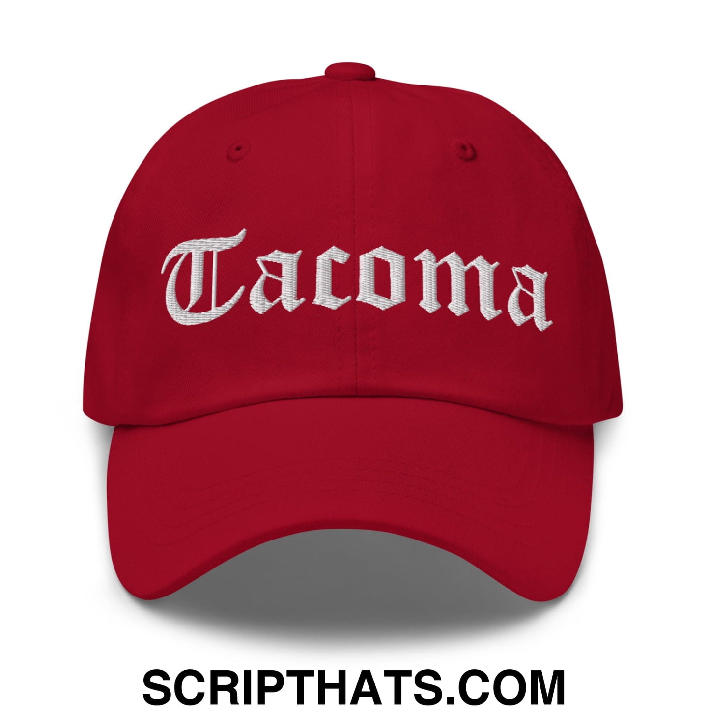 Tacoma Old English Embroidered Unstructured Dad Hat Cranberry