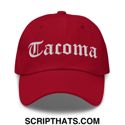Tacoma Old English Embroidered Unstructured Dad Hat Cranberry