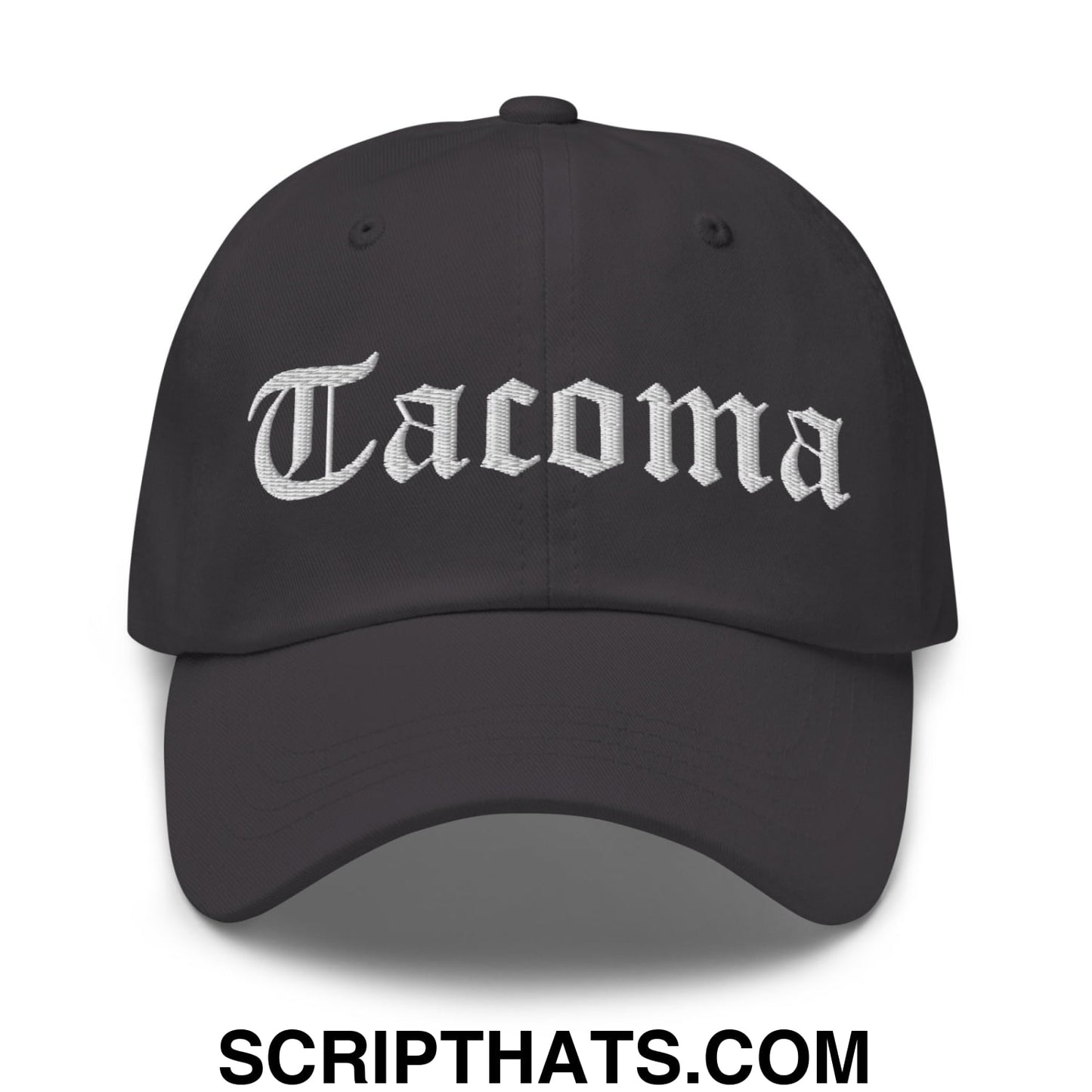 Tacoma Old English Embroidered Unstructured Dad Hat Dark Grey