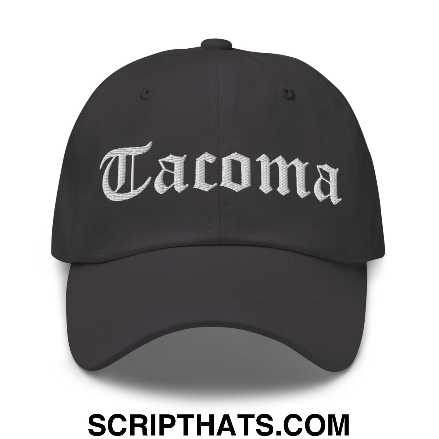 Tacoma Old English Embroidered Unstructured Dad Hat Dark Grey