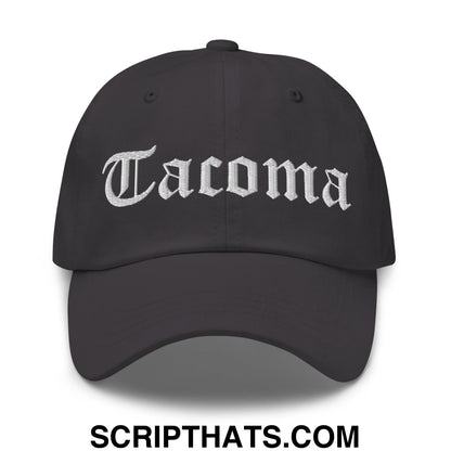 Tacoma Old English Embroidered Unstructured Dad Hat Dark Grey