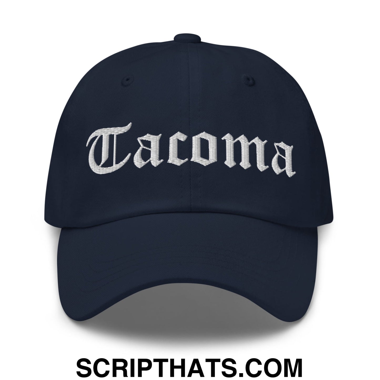 Tacoma Old English Embroidered Unstructured Dad Hat Navy