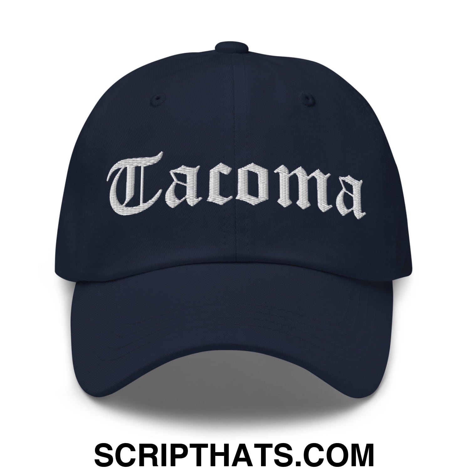 Tacoma Old English Embroidered Unstructured Dad Hat Navy