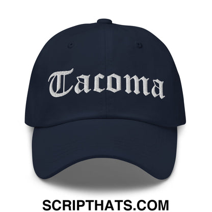 Tacoma Old English Embroidered Unstructured Dad Hat Navy