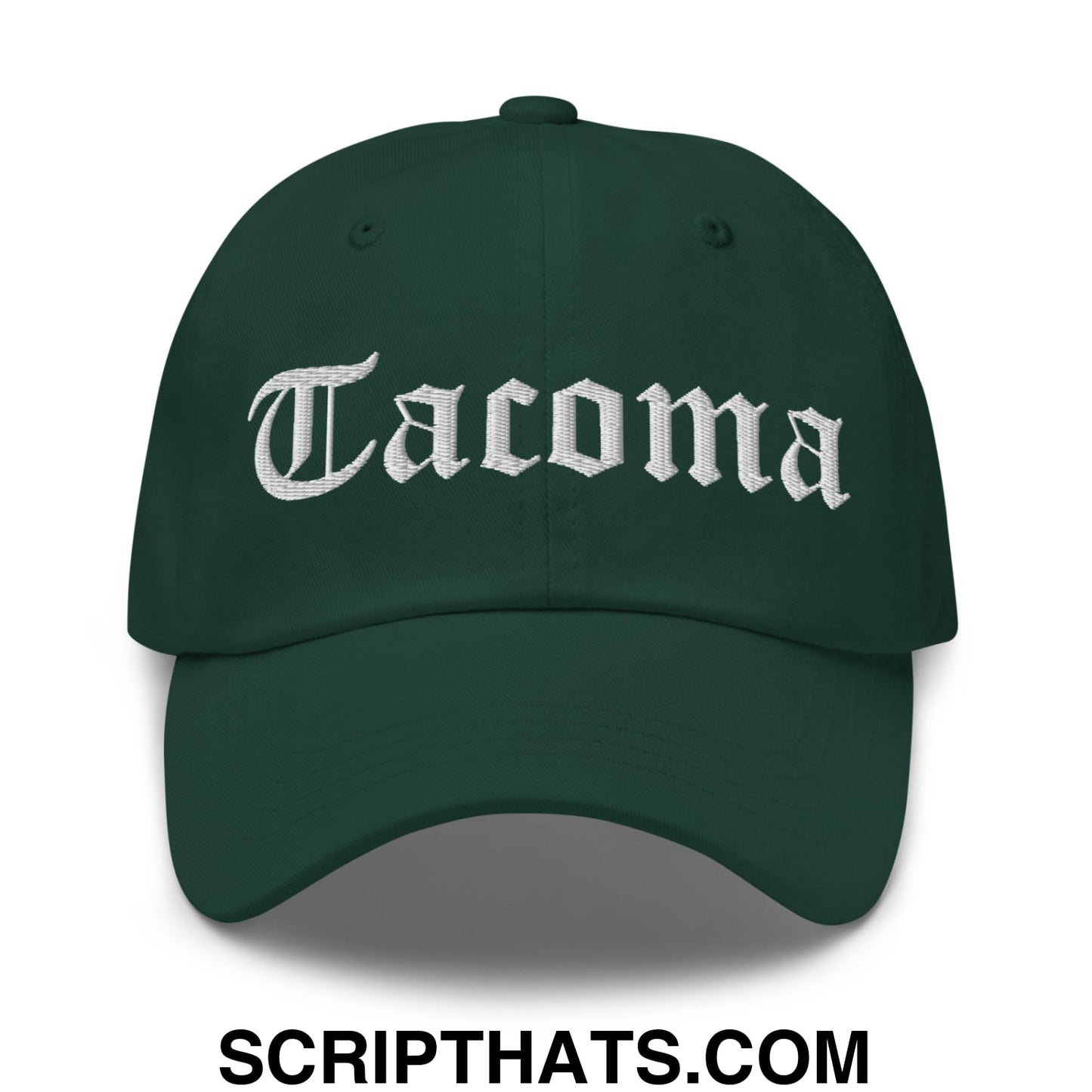Tacoma Old English Embroidered Unstructured Dad Hat Spruce