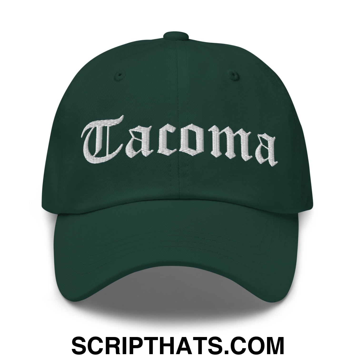Tacoma Old English Embroidered Unstructured Dad Hat Spruce
