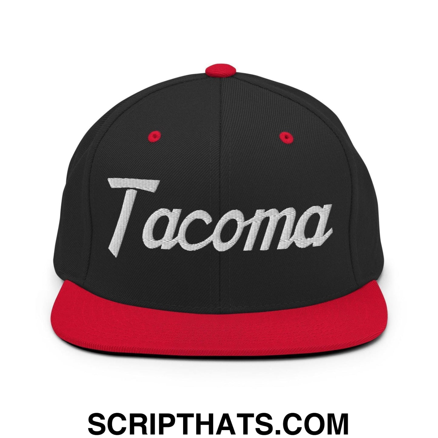 Tacoma Script Snapback Hat Black Red
