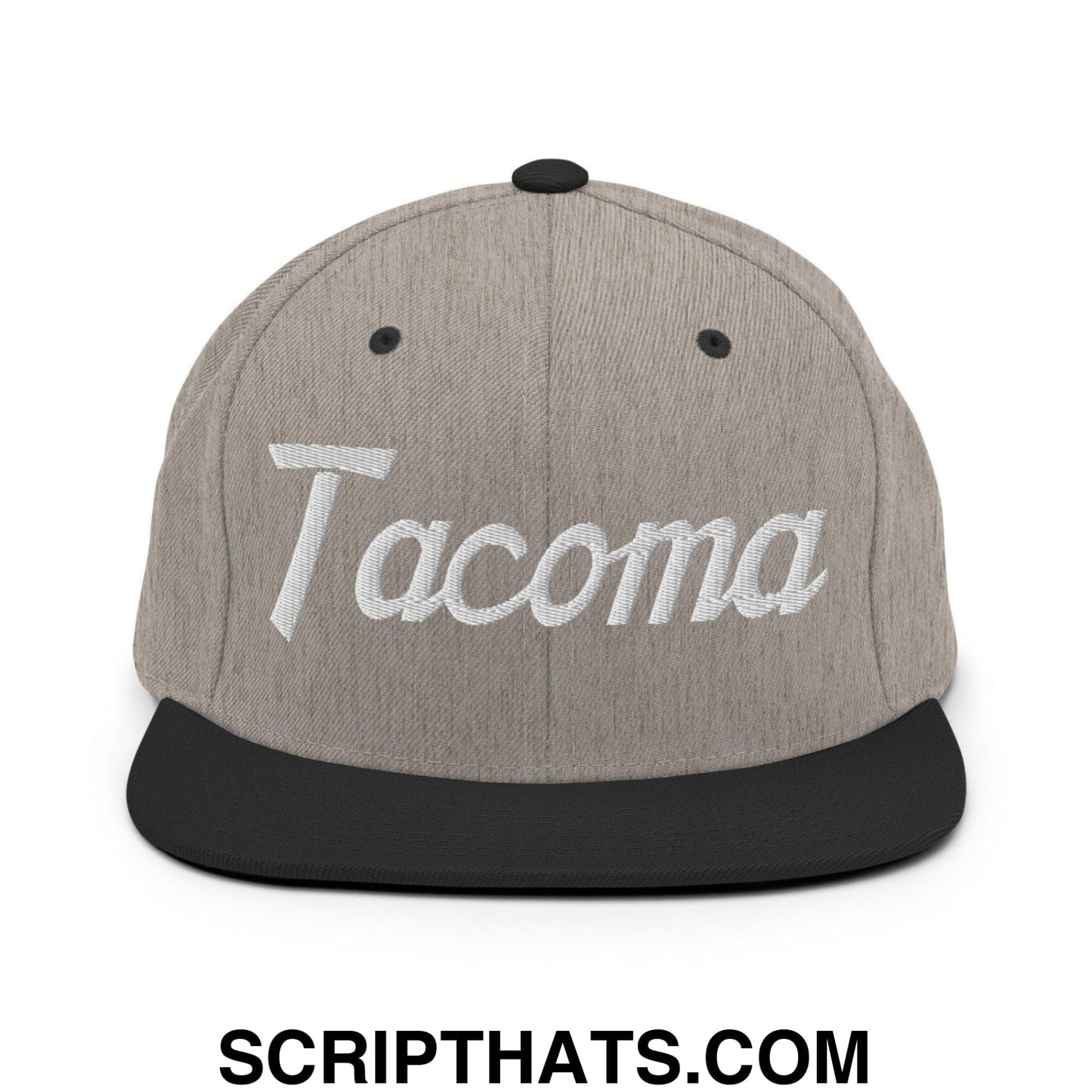 Tacoma Script Snapback Hat Heather Black