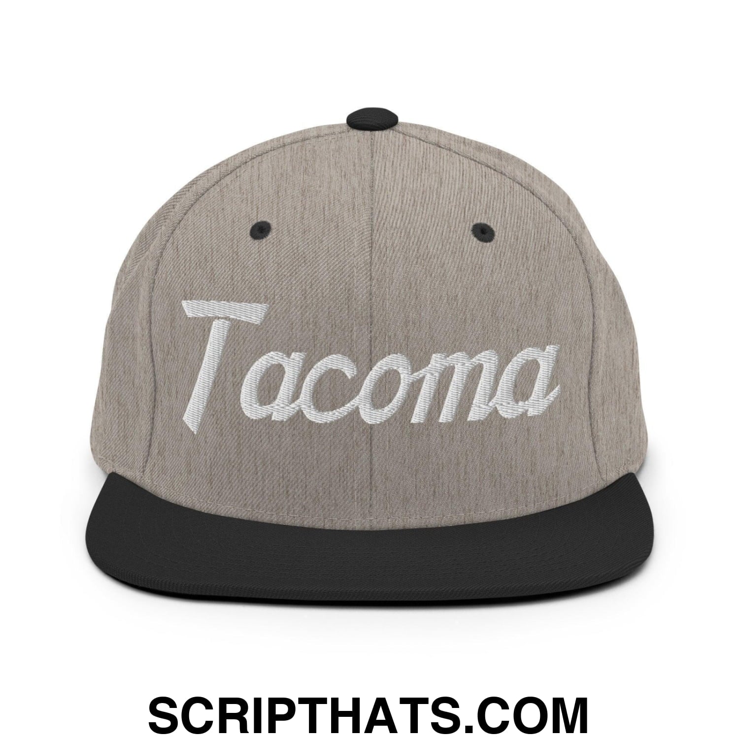 Tacoma Script Snapback Hat Heather Black